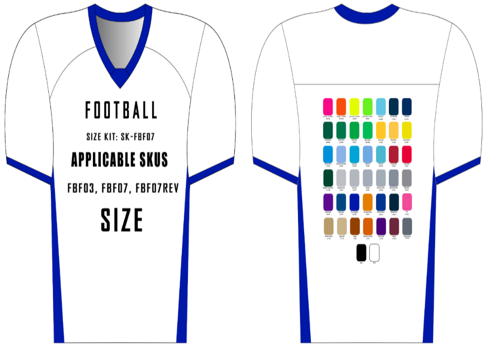 OPEN SLEEVE Flag Football Jersey Size Samples