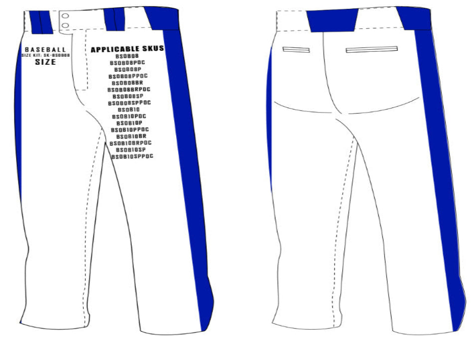 Tapered Open Bottom Baseball Pants Size Samples