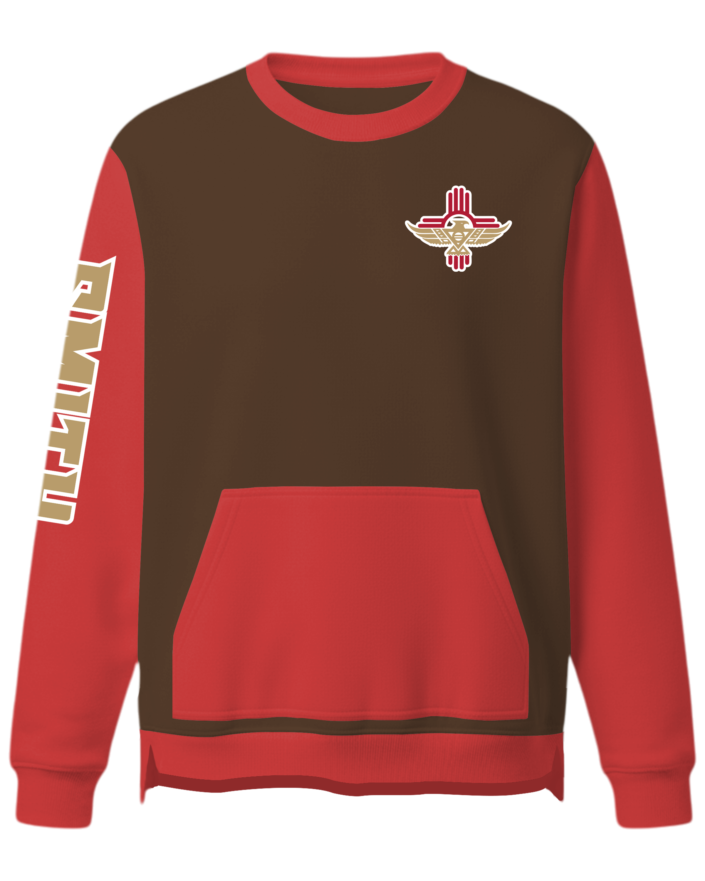 Cotton Fleece Crew Sweatshirt w/ Front Pocket and Bottom Hem Slit