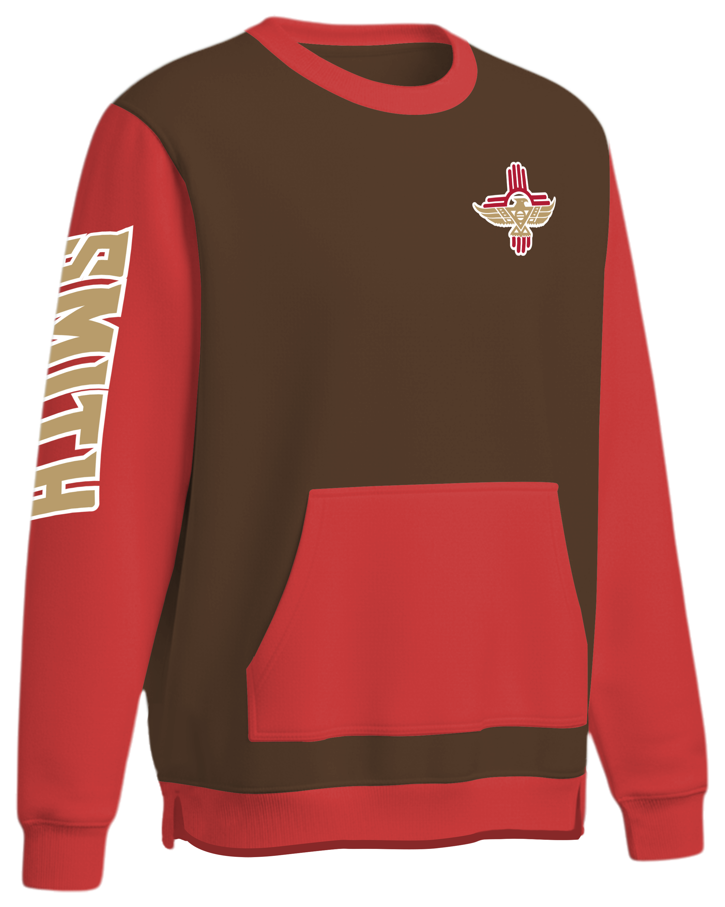 Cotton Fleece Crew Sweatshirt w/ Front Pocket and Bottom Hem Slit