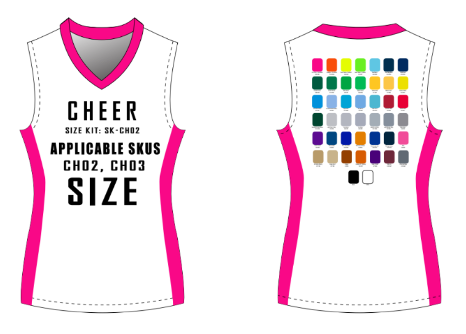 Sleeveless / Cap Sleeve Cheer Top Size Samples