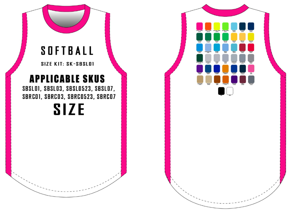 Sleeveless Softball Jersey Size Samples