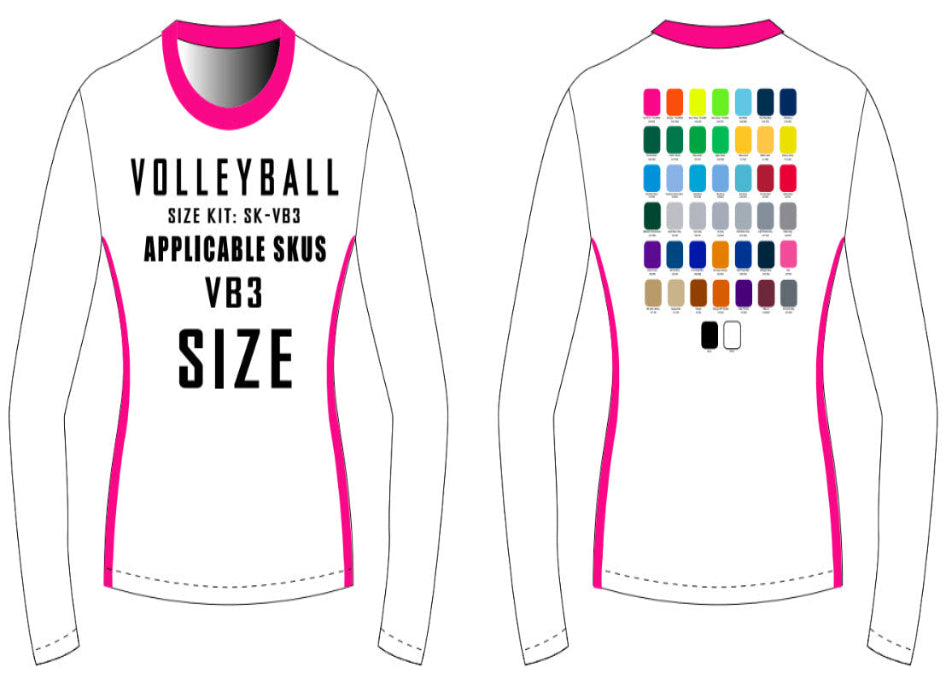 Long Sleeve Volleyball Jersey Size Samples (Classic Fit)