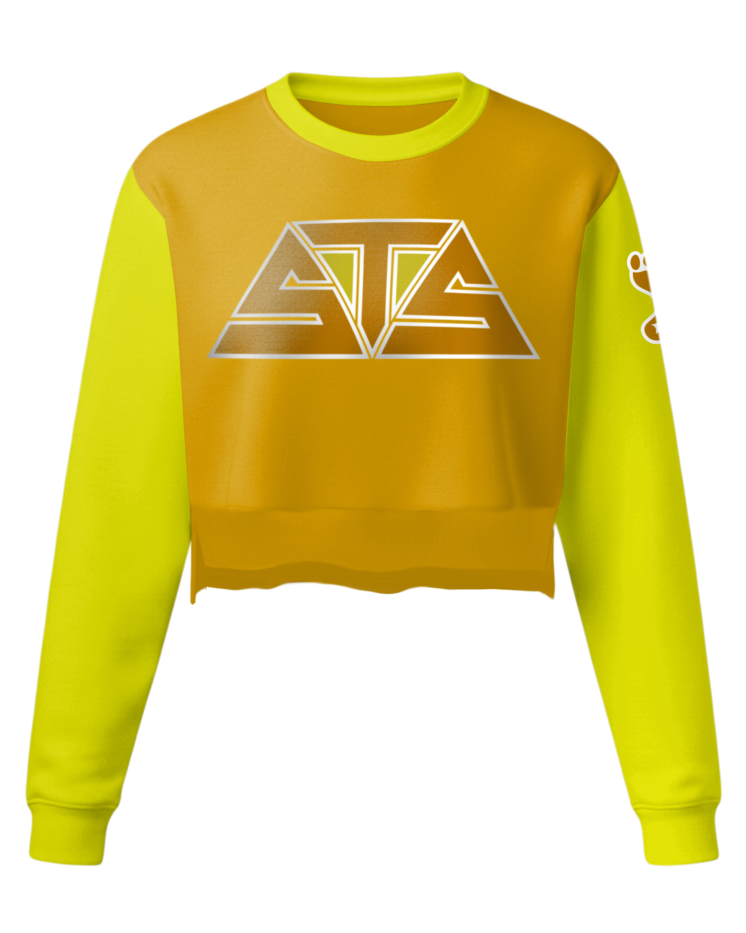 Cotton Crew Sweatshirt Crop Top w/ Bottom Split Cuff