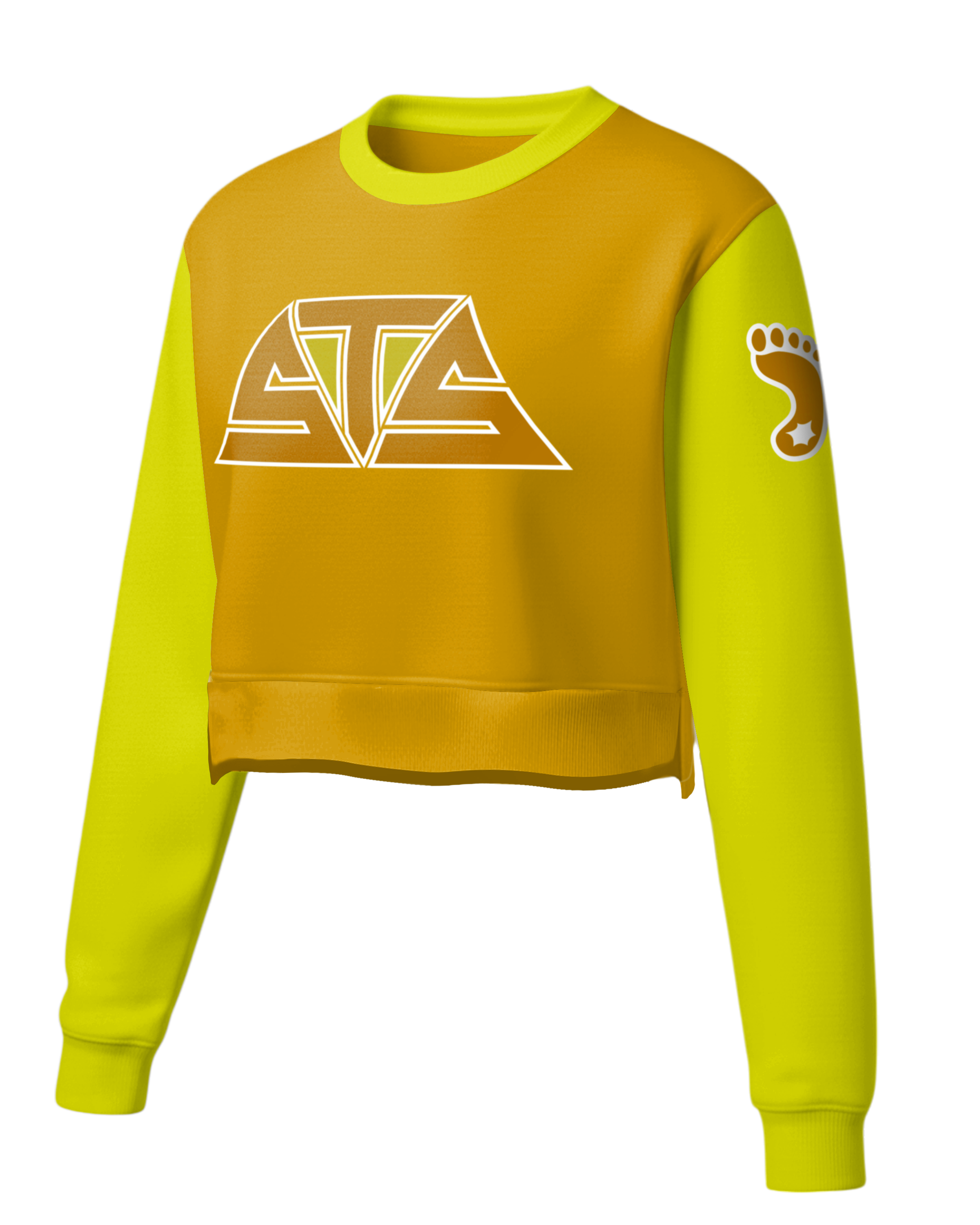 Cotton Crew Sweatshirt Crop Top w/ Bottom Split Cuff