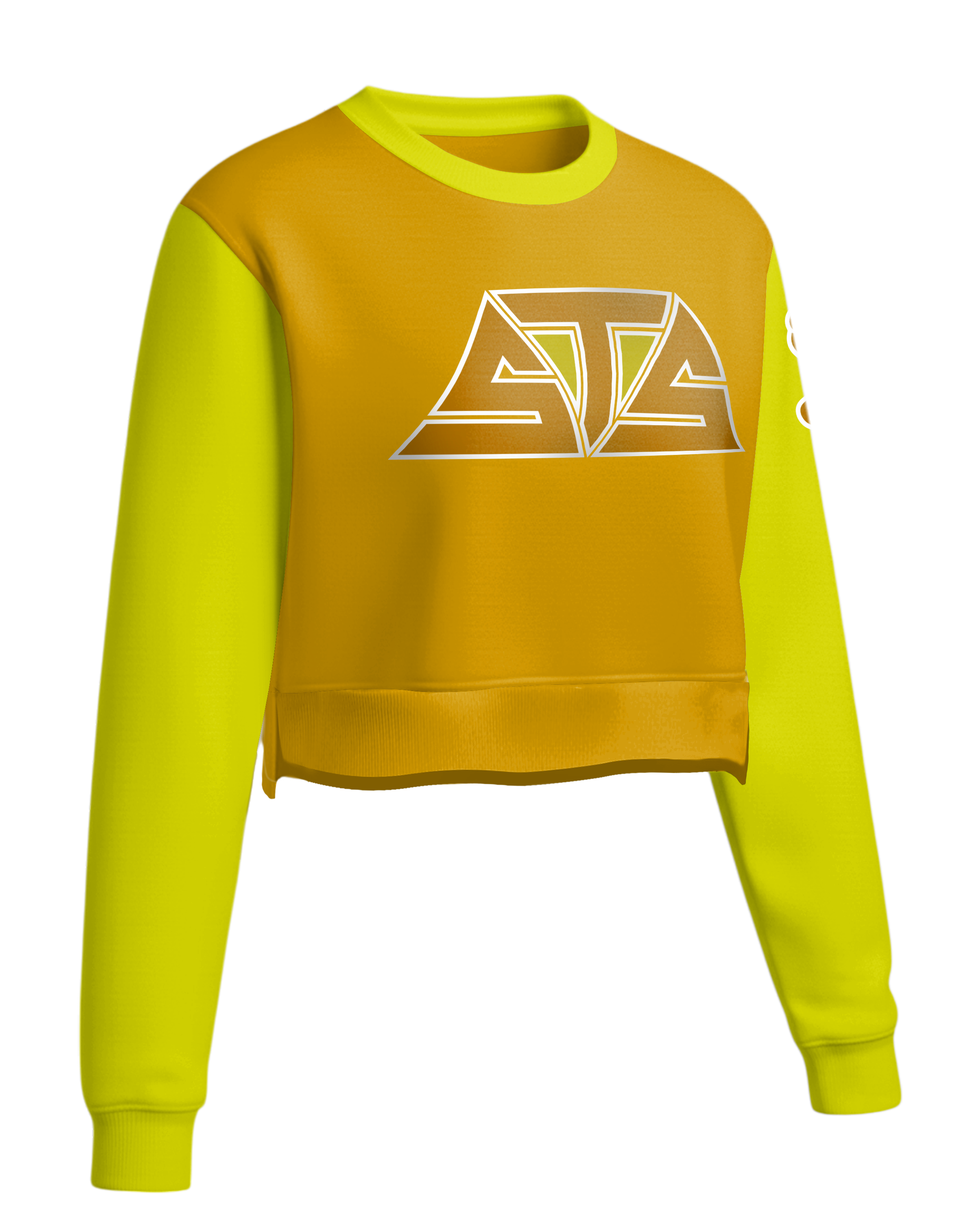 Cotton Crew Sweatshirt Crop Top w/ Bottom Split Cuff