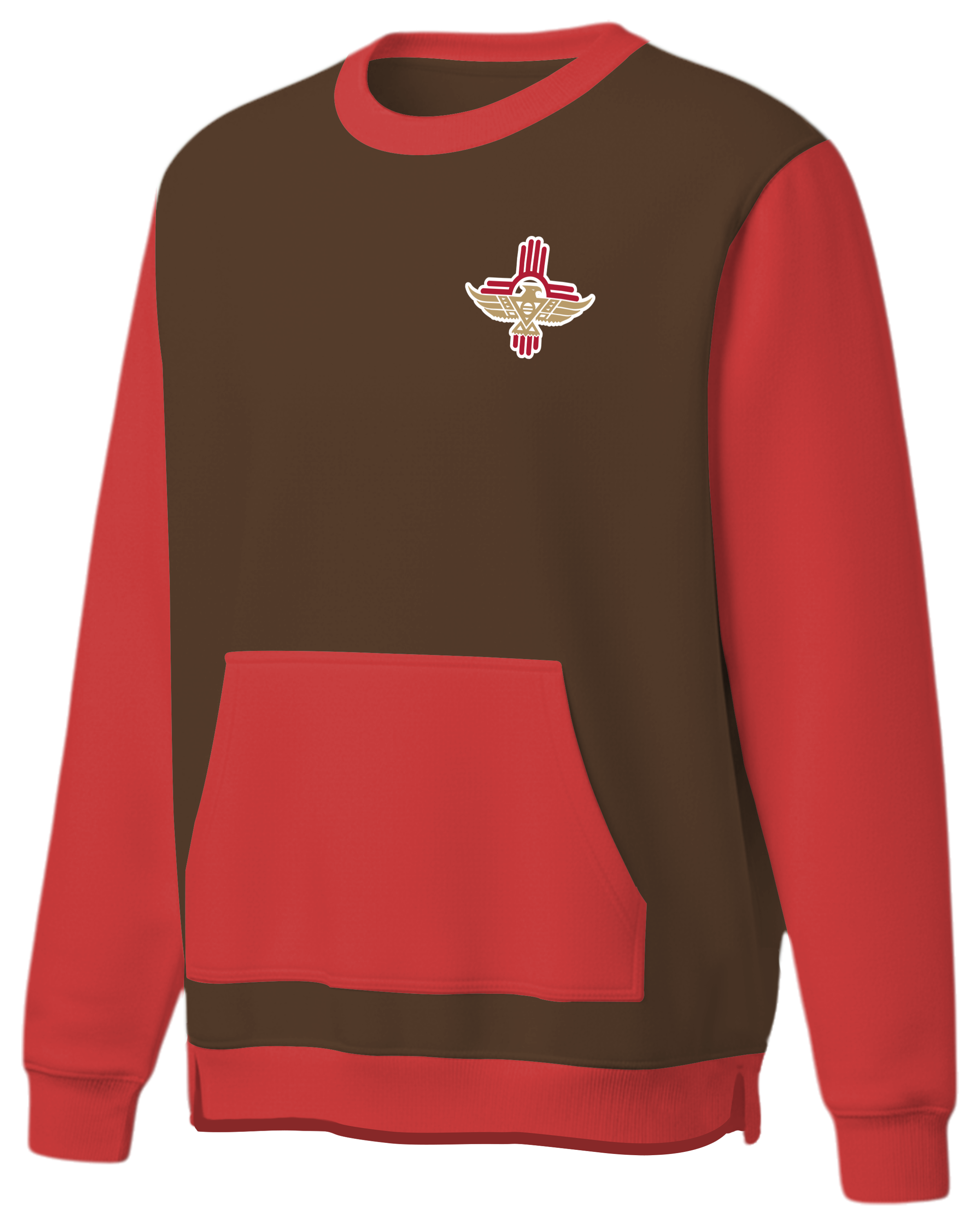 Cotton Fleece Crew Sweatshirt w/ Front Pocket and Bottom Hem Slit