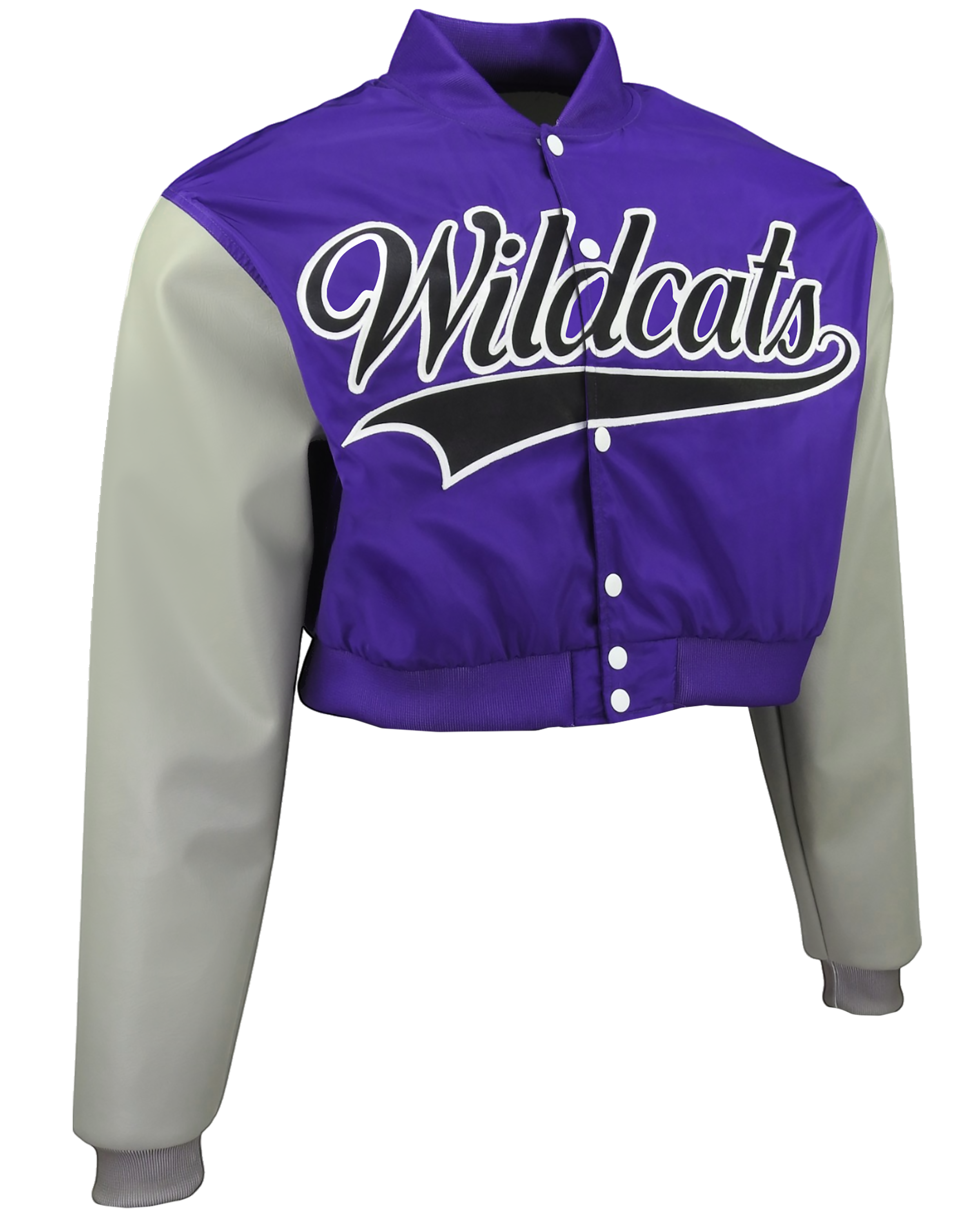 Sublimated Crop Top Letterman Jacket w/ Faux Leather Sleeves