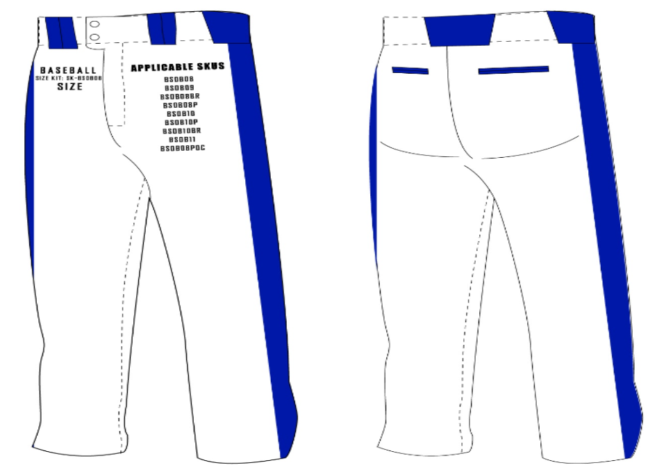 Tapered Open Bottom Baseball Pants Size Samples