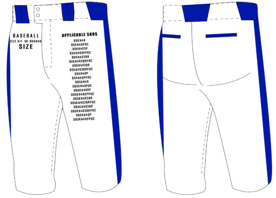 Tapered Knicker Baseball Pants Size Samples